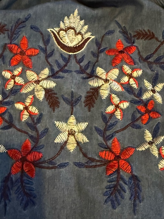 Embroidered Off-Shoulder Chambray Tunic Top - Blue 3X - Picture 5 of 7